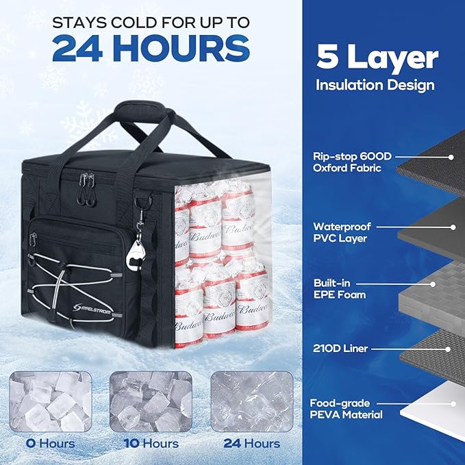 Maelstrom 30/40 Can Soft Cooler Bag, Leakproof Insulated Ice Chest | 24h Cold (With Ice), 5-Layer Insulation, Multi-Pockets ,Lightweight,Perfect For Camping, Beach, Hiking, Kayaking, Road Trips