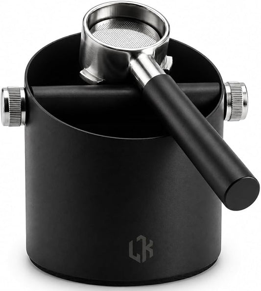 Espresso Knock Box – Coffee Knock Box Stainless Steel, 23-Puck Large Capacity Coffee Puck Knock Box with Non-Slip Base & Quiet Bar for Espresso Machine, Black