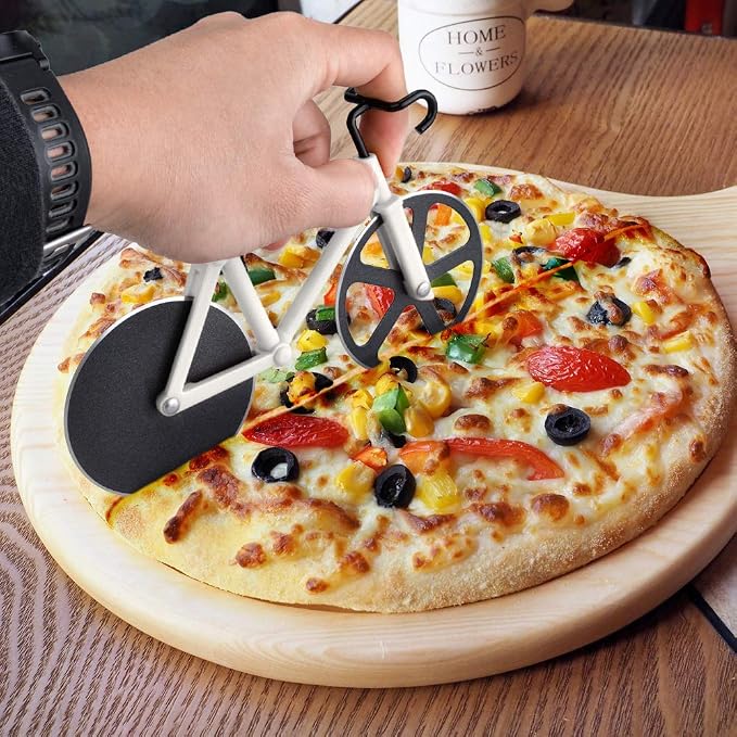 Ninonly Bicycle Pizza Cutter Wheel,Non-stick Bike Pizza Slicer,Stainless Steel Cutting Wheels With a Stand for Pizza Lovers, Housewarming Gifts Cool Kitchen Gadget Cool Men's Gift