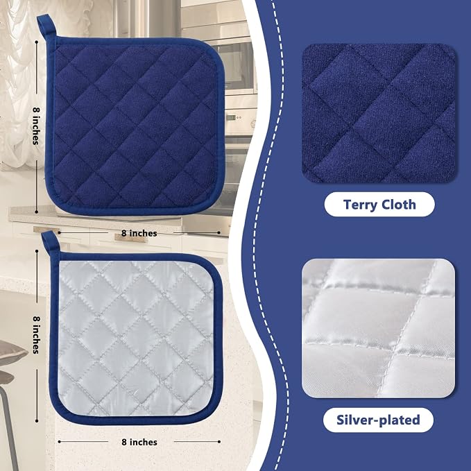 Joyhalo 5 Pack Pot Holders for Kitchen Clearance | Cotton Made, Machine Washable, Heat Resistant Potholder, Hot Pads, Trivet for Cooking and Baking, Dark Blue