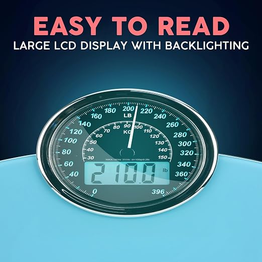 Hybrid Bathroom Scale - Analog & Digital Display, Accurate to 400 lbs | See weight on both an analog dial and digital LCD at once. Wide glass platform, accurate to 0.2 lbs, batteries included.