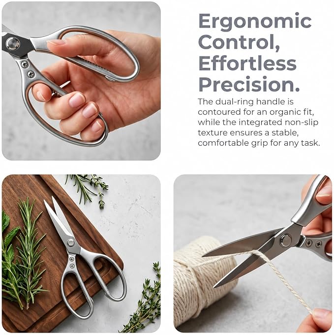 Kitchen Shears Heavy Duty 8.5", Multipurpose Food Scissors for Meat Chicken | Detachable Design for Easy Cleaning, Dishwasher Safe, Non-Slip Comfort Grip, for Meat Chicken Vegetables Seafood & Herbs