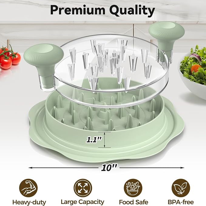Ukeetap 10" Pro Chicken Shredder Tool Twist Large for Kitchen, Green | BPA-Free Food-Safe Meat Grinder, Visible Chicken Breast Meat Shredder with Strong Anti-Slip Bottom & Ergonomic Handle