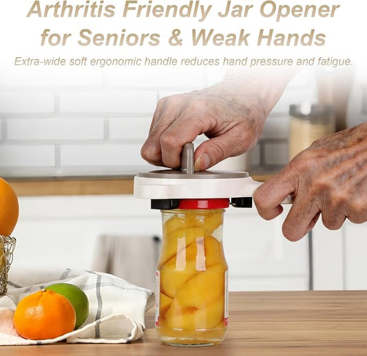 2026 Upgraded 4-in-1 Jar Opener for Seniors Adjustable | Stainless Steel Lid Opener with Handle, Includes Hook & storage bag , Can Opener for Arthritis and Weak Hands