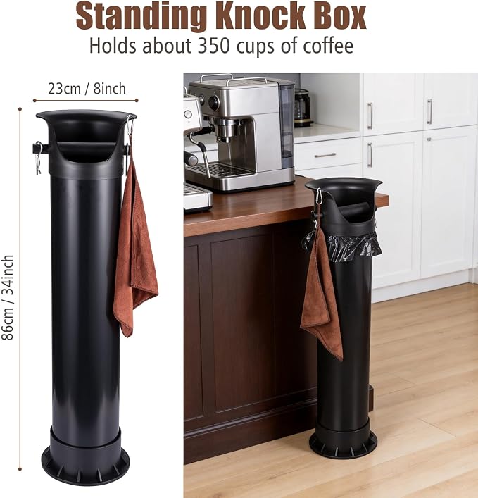 18L Coffee Knock Box Large Capacity Floor, Espresso Grounds Bin | Large Capacity Floor, with Brush, Towel & 25 Bags for Coffee Shops/Bars/Home (35×9.8×9.6in)