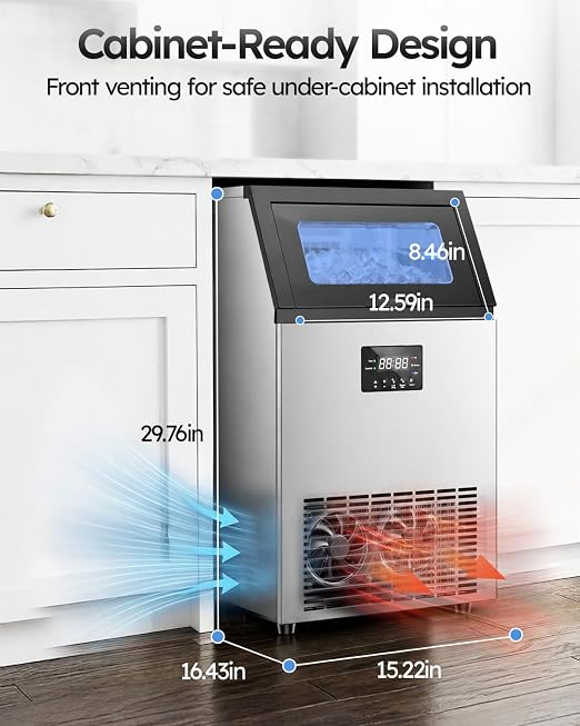 Commercial Ice Maker Machine, 200 lbs/24H with 50 lbs Storage Bin, 55 Clear Ice Cubes/Cycle, ETL Approval Stainless Steel Undercounter Ice Machine with Self-Cleaning & Water Filter for Home, Bar