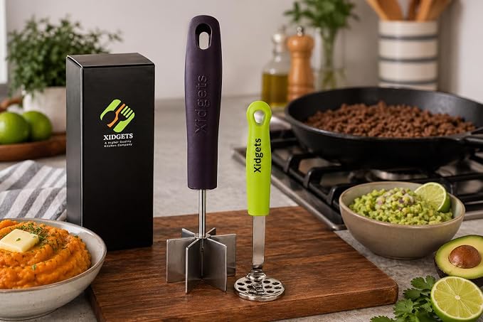2pc Gift Set | Large Stainless Steel Meat Chopper & Mini Masher | Dishwasher Safe
