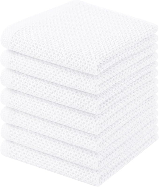 Homaxy 100% Cotton Waffle Weave Kitchen Dish Cloths, 7-Pack, White | 12 x 12 Inches, Ultra Soft Absorbent Dish Towels, Quick Drying Dish Rags with Hanging Loop