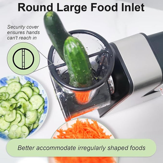 Electric Cheese Grater, 5 in 1 Salad Maker with Stainless Steel Blades, 250W Electric Food Slicer & Shredder, Electric Salad Machine for Cheeses, Fruits, Potatoes, Carrots