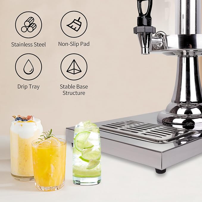 Drink Dispensers for Parties, Cold Beverage Dispenser with Centre Ice Core and Drip Trays, 2.2 Gallon/8L Stainless Steel Drink Dispensers with Stand and Spigot Buffet Cold Drinks and Beer