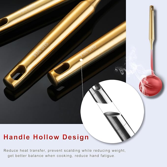 Gold Kitchen Cooking Utensils Set 13 PCS Stainless Steel 12-13.7" | Food-grade 304, Dishwasher Safe,Rust-proof, Made To Last,Easy To Store,Good Choice for Presents