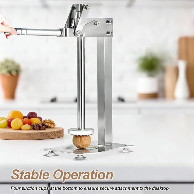 Stainless Steel Manual Lemon Squeezer Press, Heavy Duty Nut & Lemon Smasher Machine, Orange Citrus Fruit Juicer Crusher with Labor-Saving Handle & Suction Cups for Fruit Nut