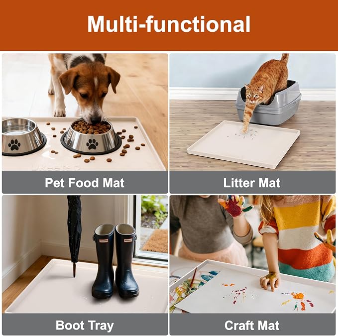 ukeetap 22" x 19" Extra Thick Silicone Mat Waterproof with Raised Edge, Under Sink Mat for Kitchen & Bathroom, Kitchen Cabinet Liner, Multi-Purpose for Storage & Protection, Beige