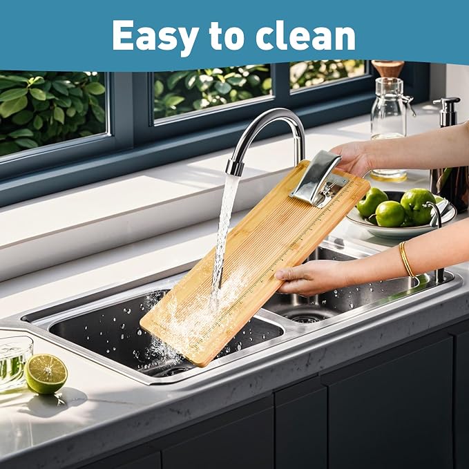Bamboo Fish Cleaning Board Portable Fish Fillet Boards with Clamp | Fish Cleaning Tools Fishing Measuring Cutting Board Gifts for Fisherman 17.7*6.3 Inch