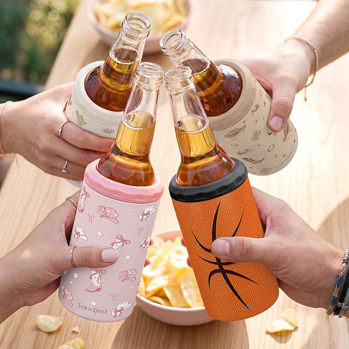 Basketball Can Cooler 12oz - Travel Mug Cups - Stainless Steel Insulated for Men Women Players - Tumbler Cans Koozie, Sport Gift for Fan Coach Lovers