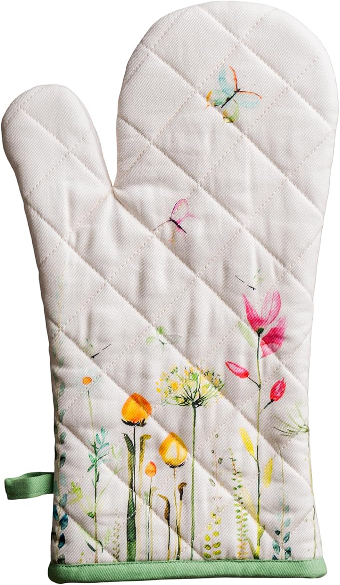 Maison d'Hermine Oven Gloves 100% Cotton Oven Mitt (7" x 13", Pack of 1) | With Loop Heat Resistant BBQ Cooking Gloves Baking Grilling Kitchen Handling Hot Pans Spring Summer - Botanical Fresh