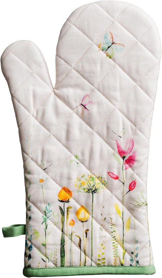 Maison d'Hermine Oven Gloves 100% Cotton Oven Mitt (7" x 13", Pack of 1) | With Loop Heat Resistant BBQ Cooking Gloves Baking Grilling Kitchen Handling Hot Pans Spring Summer - Botanical Fresh