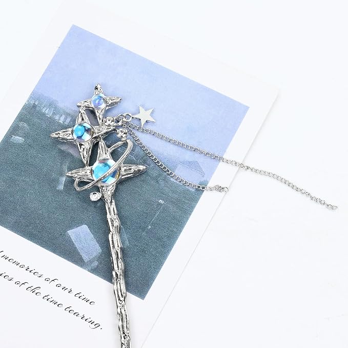inSowni 8 Pieces Decorative Retro Crystal Pearl Silver Hair Sticks Pins with Pendants Asian Chinese Hanfu Cloud Star Lotus Flower Hair Forks Chopsticks Bun Updo Holders Long Hairpins for Women Girls