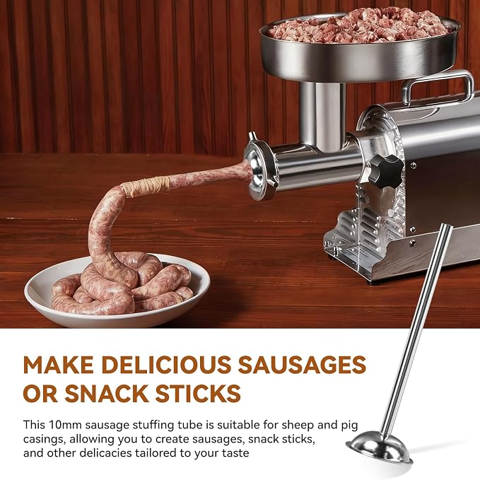 10mm Sausage Stuffer Tube, Stainless Sausage Stuffing Tubes, 10mm Stuffing Horn Compatible with Hakka, Lem and Other Brands Manual/Electric Sausage Stuffer, Universal 53mm Base