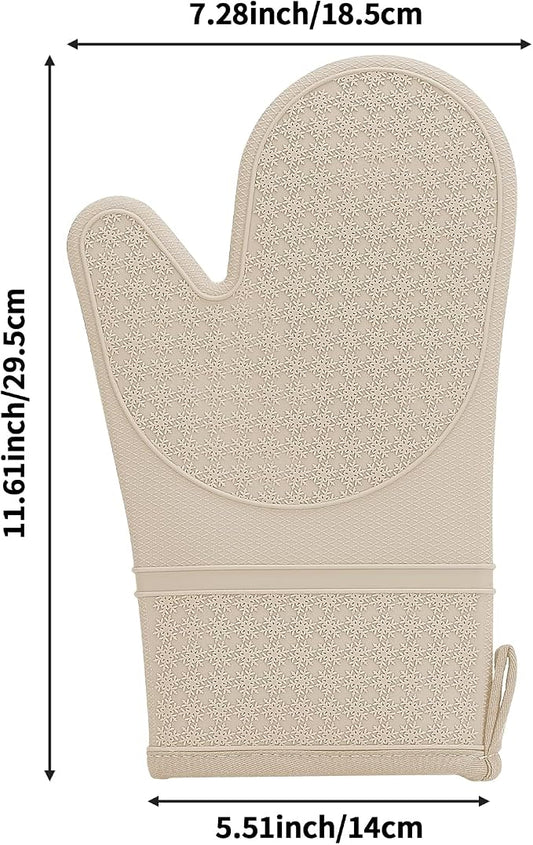 Hovico Silicone Oven Mitts, Heat Resistant 500F Kitchen Mitts 2PCS, 11.6" BPA-Free Soft Baking Gloves, Non-Slip Grip Oven Gloves with Soft Cotton Lining for Kitchen Cooking Baking BBQ - Apricot