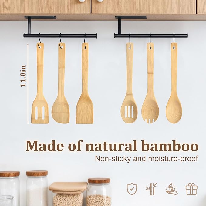 HANSGO Bamboo Kitchen Utensils Set – 6-Piece Wooden Cooking Set for Nonstick Cookwares and Cast Iron Pans, Durable Wooden Spoons, Perfect Housewarming Gifts, Apartment Essentials