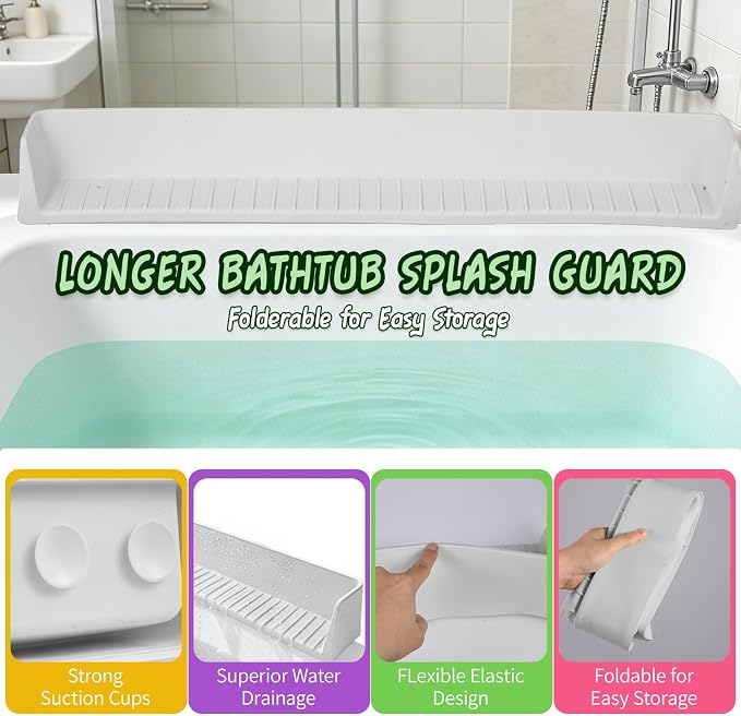 Splash Guard for Bathtub Kids - Silicone Bathtub Splash Guard with 11 Suction Cups, Bath Tub Play Shelf for Kids & Toy Holder, Prevent Water Spill in Bathroom, Fun Bath Time for Toddlers Baby(grey)