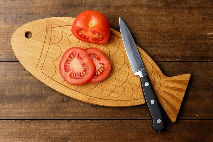 JB Home Collection, Fish Shaped Bamboo Cutting Board 13"x5.5", Premium Wood Serving Board for Fish, Appetizers, Sushi, Cheese, or Charcuterie