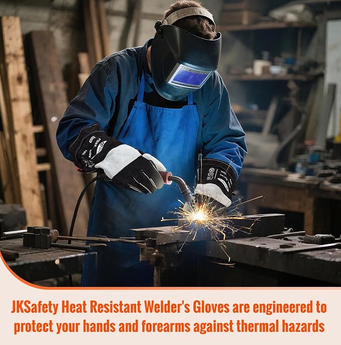 JKSafety Welding Gloves for Men,932°F Heat Resistant Gloves Mitts for Welders,Stick,Tig,Mig,Forge,Oven,Fireplace,Furnace