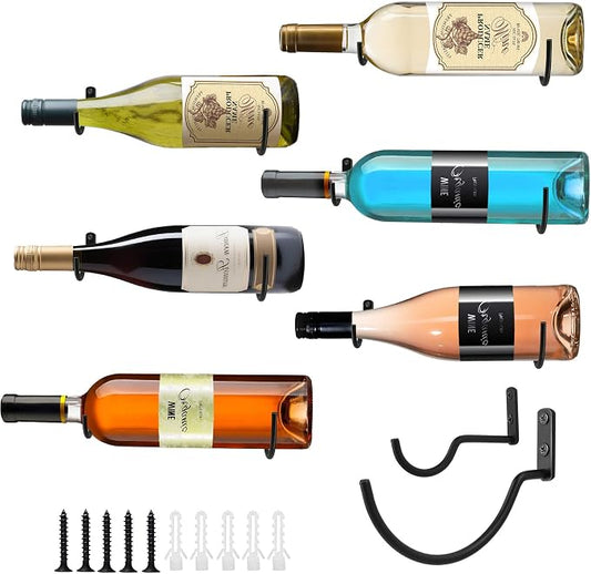 AQAREA Wine Rack Wall Mounted: 6Pcs for Wine Storage and Display | Hanging wine bottle holder, rust-proof coating, vertical design - metal hook for single bottle holder, small organizers