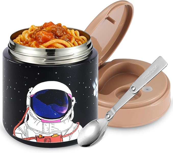 Thermo for Hot Food Kids - 15.2oz with Folding Spoon and Silicone handle | Leak Proof Insulated Food Jar, Soup Thermo, Wide Mouth Insulated Lunch Containers, Dishwasher Safety