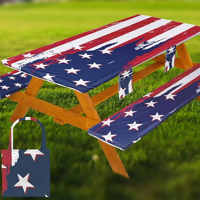 Picnic Table Cover with Bench Covers Table Cloth Tablecloth Summer Outdoor Rv Patio Tent Camping Glamping Campsite Camper Essentials Accessories Items Gear Gadgets Stuff Necessities Supplies Must Have