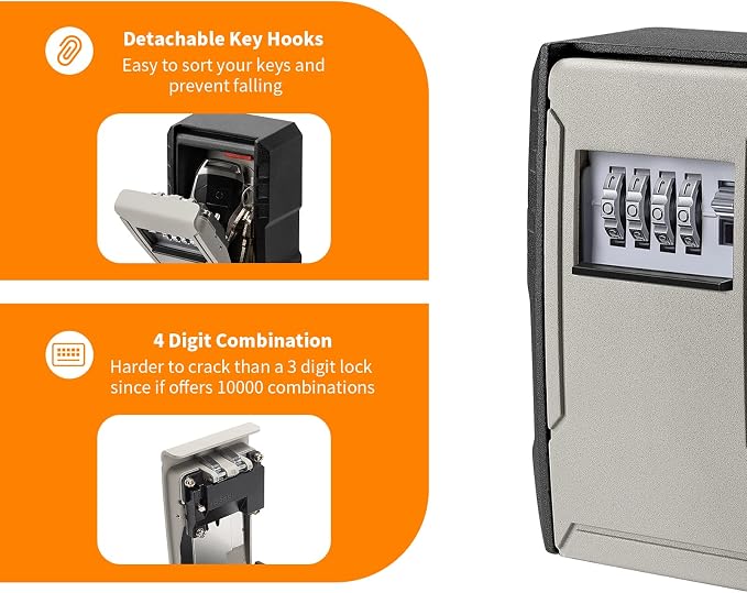 UPGRADE Extra Large Capacity Key Lock Box, Weatherproof Wall Mount Key Box for Car Keys, Fob, House Keys, Key Safe Security Storage Lock Box for Indoor, Outdoor, Garage, Garden, Store (1 Pack, Black)