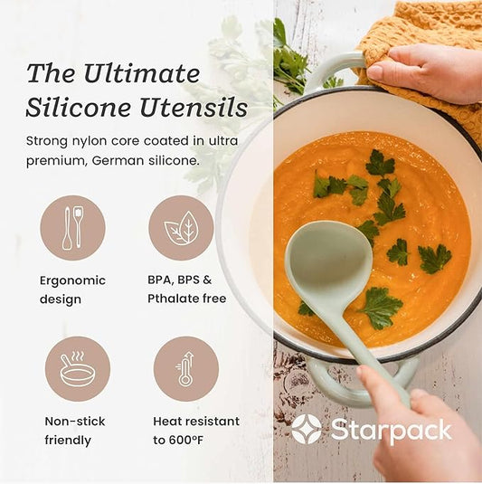 Starpack 'Stir & Serve' Silicone Cooking Utensils Set (5 Pcs) 10.5" - Kitchen Utensils Set Heat Resistant to 600°F - Kitchen Utensils for Nonstick Cookware - Silicone Utensil Set for Mixing & Cooking