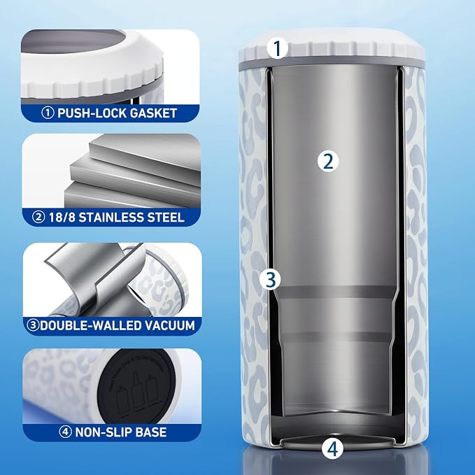 3 in 1 Slim Can Cooler for 12 OZ Skinny Can, Regular Can & Beer Bottle - Keep Cold for 6 Hours - Double Walled Insulated Stainless Steel Vacuum Beverage Can Insulator