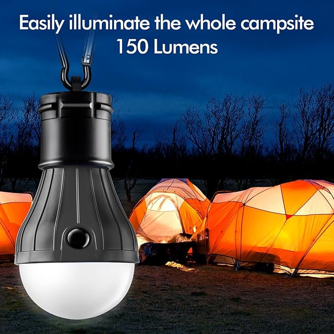 FLY2SKY 4Pcs Portable LED Camping Lights with Clip Hook Emergency Light | Battery Powered LED Tent Lights Bulbs Outdoor Camping Essentials for Hiking Backpacking Hurricane Power Outage Emergency Gear