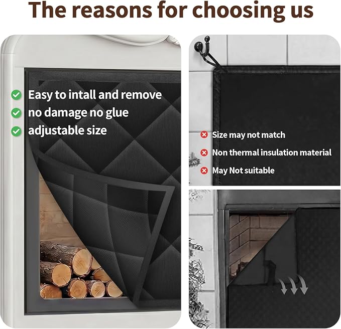 Magnetic Fireplace Draft Cover, Fireplace Blocker Blanket Save Energy, Indoor Fireplace Draft Stopper for Winter Heat Loss and Summer Cooling, Fireplace Insulation Cover for Iron Frame 39 x 28