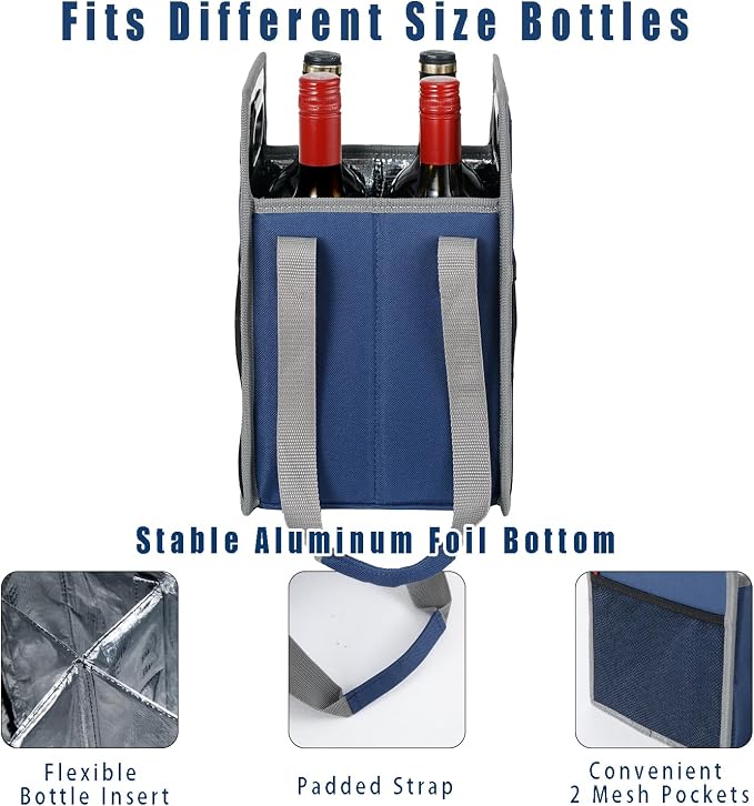 Collapsible 4 Bottle Storage Box Reusable Portable Wine Carrier Case for Tote Bag Moving, Vacation Bottle Caddy Grocery Shopping Accessory