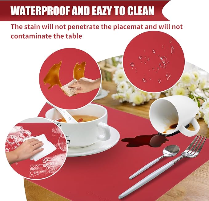 Silicone Table Mats Set of 4,Heat Resistant Mats,Washable Placemats, Silicone Placemats for Dining Table and Kitchen Table.