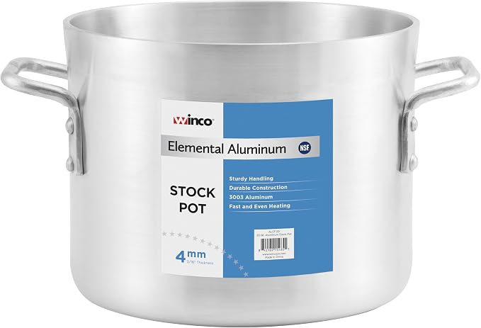 Winco Silver 60 qt Aluminum Stock Pot | Heavy-duty, Riveted handles, Reinforced walls, Great for Stocks, Soups, Pasta and Batch Cooking
