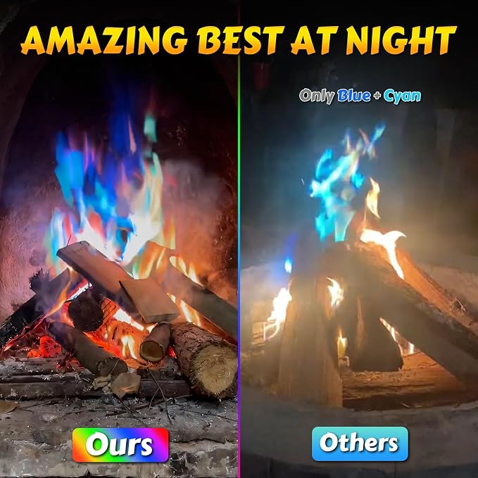 HGD (12 Pack) Magic Campfire Fire Color Changing Packets for Fire Pit, Indoor/Outdoor Fireplace, Bonfire - Rainbow Magical Flame, Camping Accessory, Compatible with Wood