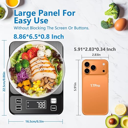 IPX7 Waterproof Food Scale 0.01oz/0.1g Precision Kitchen Scale Precisely Measures Grams and Ounces11lb/10kg Stainless Steel Digital Food Scales for Kitchen Gram Scale for Cooking, Baking