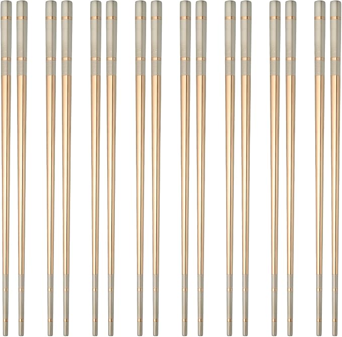 uxcell 8 Pairs Stainless Steel Chopsticks, 23.5cm / 9.25 Inch Metal Chop Sticks Square Lightweight Chopsticks Tableware Accessories Bulk for Home Kitchen Hot Pot Cooking, Rose Gold