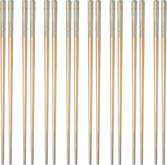 uxcell 8 Pairs Stainless Steel Chopsticks, 23.5cm / 9.25 Inch Metal Chop Sticks Square Lightweight Chopsticks Tableware Accessories Bulk for Home Kitchen Hot Pot Cooking, Rose Gold