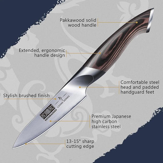 HOSHANHO 3.75 inch Paring Knife, Japanese High Carbon Stainless Steel Small Kitchen Knives, Ultra Sharp Fruit Knife with Ergonomic Pakkawood Handle