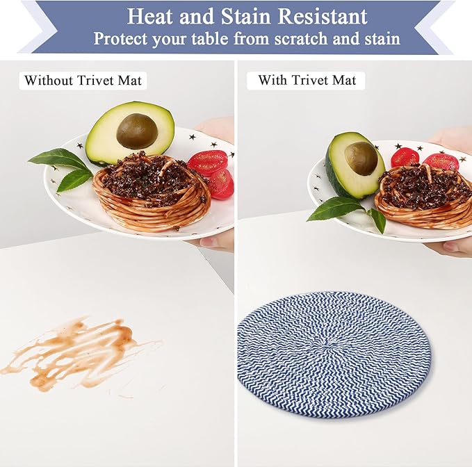 SHACOS 8 Inches Trivets for Hot Dishes, 4 Pieces Cotton Trivets Mats for Kitchen, Hot Pads for Countertops and Table, Heat-Resistant Pot Holders for Hot Pots and Pans(Deep Blue, 4pcs)
