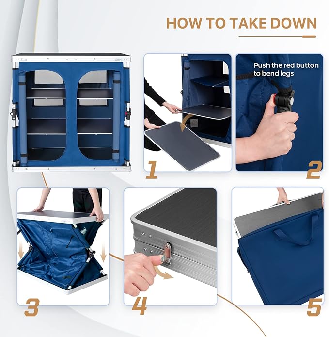 EAGLE PEAK Double Folding Camping Table with Storage Organizer and Side Pockets, Portable Outdoor Portable Camping Table for BBQ, Picnic and Tailgating, Carry Bag Included, Blue