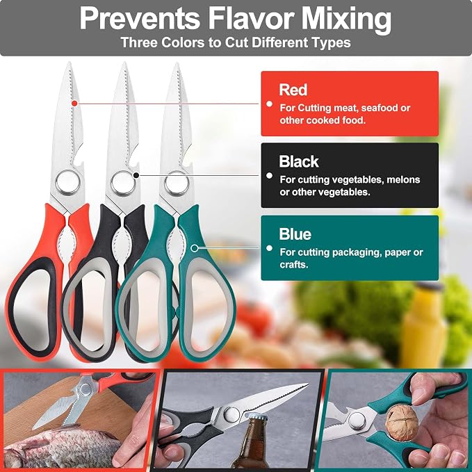 3-Pack Kitchen Scissor All Purpose Kitchen Shears Heavy Duty Scissors Stainless Steel Dishwasher Safe Cooking Scissors, Kitchens Utensils removable for Cutting Meat, Chicken,Fish, Vegetable