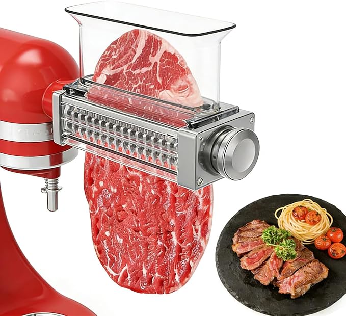 Adjustable Meat Tenderizer Attachment for KitchenAid Stand Mixer, 3 Setting | Stainless steel efficient tenderizer machine for steak, pork, lamb, venison or jerky, Safety tall chute tenderizing tools
