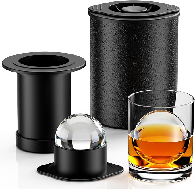 Clear Ice Ball Maker for Whiskey: 2.5" Crystal Clear Ice Maker - Large Ice Sphere Maker for Bourbon & Cocktails - Easy Release Silicone Ice Cube Maker