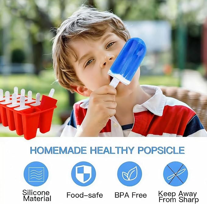 Popsicles Molds, 10 Pieces Silicone Ice Pop Molds with 10 Sticks BPA Free Popsicle Molds Reusable Easy Release Ice Popsicle Maker, Red